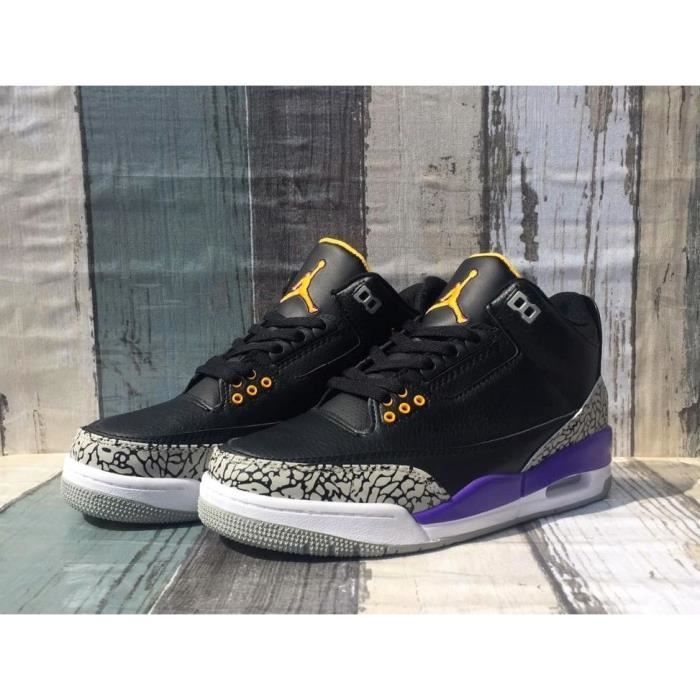 Basket Jordan 3 Retro Nike Chaussures de Sport Homme Femme Noir Violet Jaune Noir violet jaune Cdiscount Chaussures