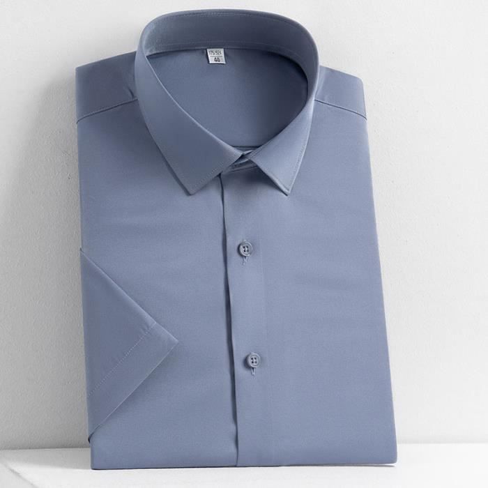 Chemise Carreau Homme Ete À Manches Courtes Respirante en Coton Lin Casual Business - Bleu