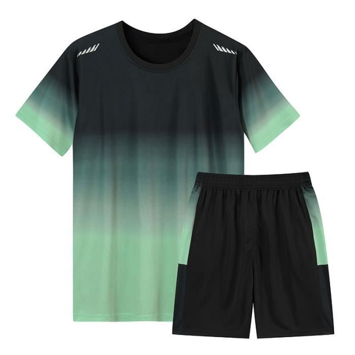 Ensemble Décontracté Homme T-shirt Et Short - 2 Pièces En Polyester, Coupe Ample, Imprimé Rayé - Taille L à 4XL