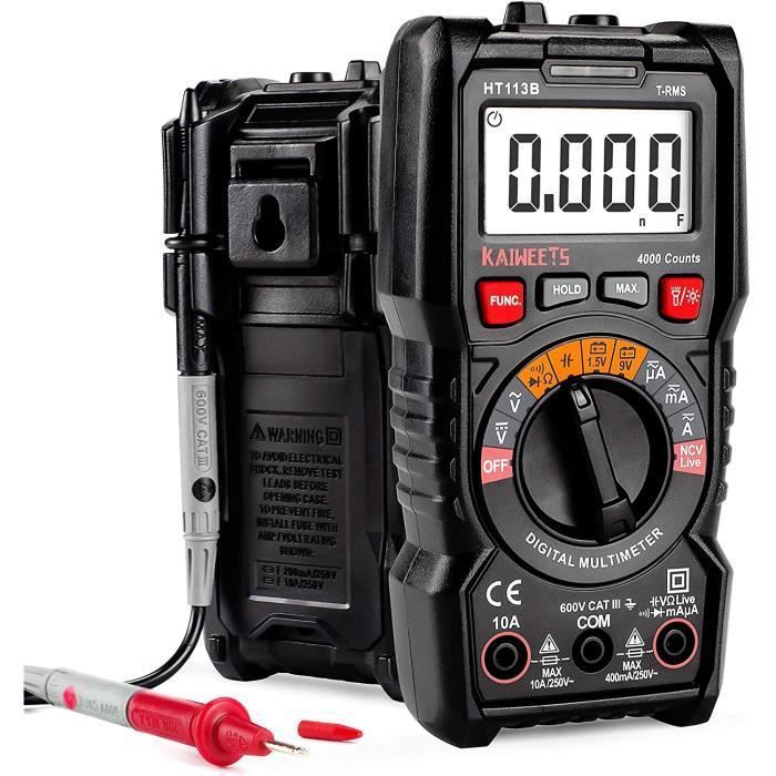 Multimètre Numérique KAIWEETS 4000 Points Auto-ranging TRMS - NCV, Test Fil Phase, Rétroéclairage LCD