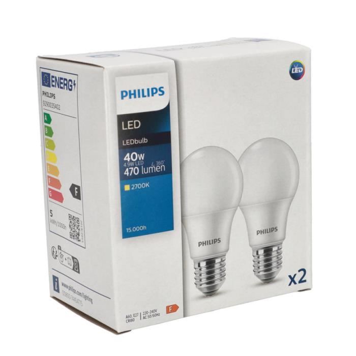 Lot de 2 ampoules Philips LED E27 100W Blanc Chaud Dépolie
