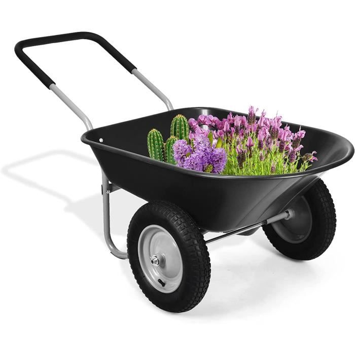 Brouette Jardin 2 Roues – Capacité 100 Kg, Cadre Métal, Pneus Gonflables 35,5 Cm