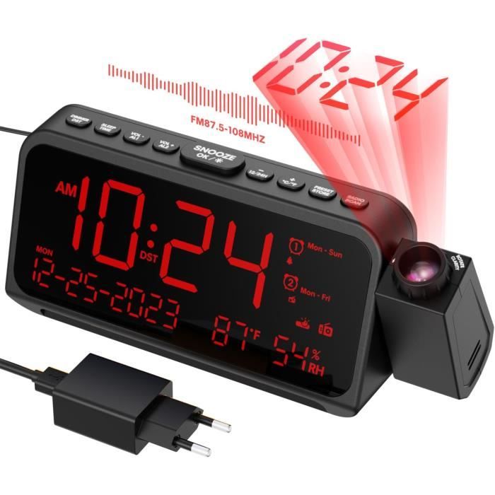 Station Météo Réveil Projecteur LED - Horloge De Projection Plafond Avec Thermomètre Et Hygromètre