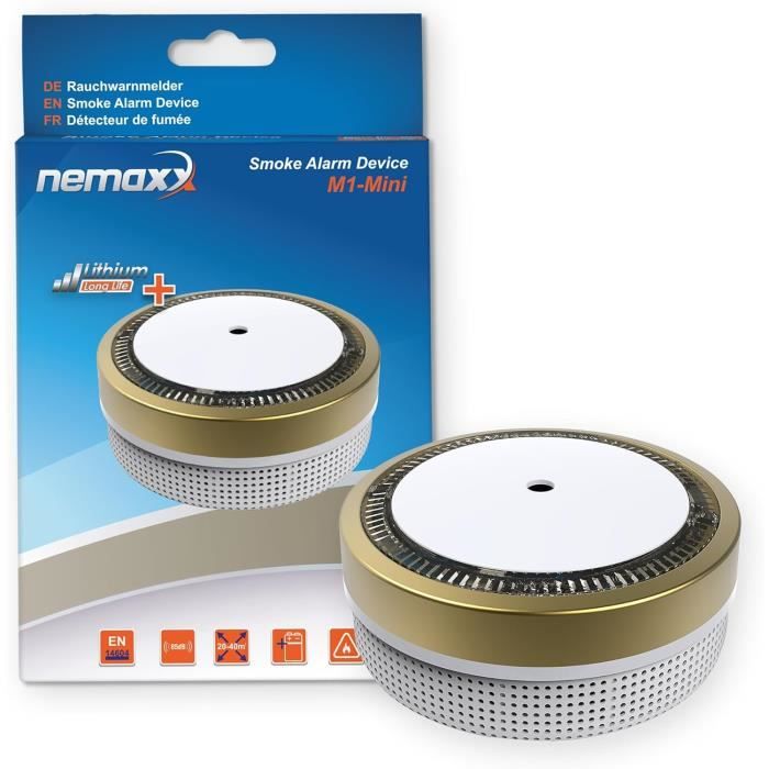 Détecteur De Fumée Nemaxx M1-Mini - Photoélectrique, Batterie Lithium Intégrée - Conforme DIN EN14604 - Alarme 85 DB - 8