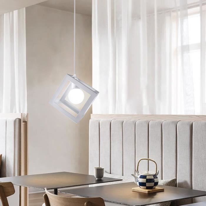 SNO Lustre Suspension Cube Ø16cm Blanc Lustr Industrielle Moderne - E27 Luminaire Vintage Suspension de Salon Chambre