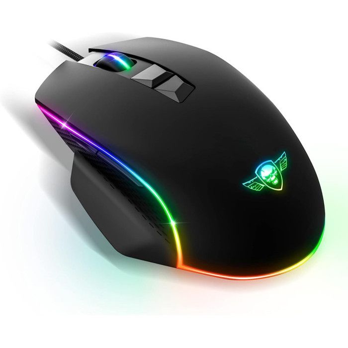 Spirit Of Gamer PRO M1, Souris Gamer RGB Filaire Ergonomique avec Repose Pouce, 7 Boutons Programmables, Capteur Optique 8000 DPI