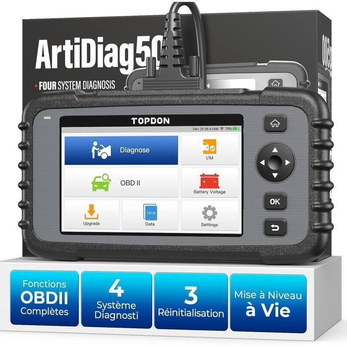 TOPDON ArtiDiag500 Outil de Diagnostic Auto OBD2 Scanner pour Moteur  Transmission ABS SRS Lecteur de Code AutoVIN en français - Cdiscount Auto