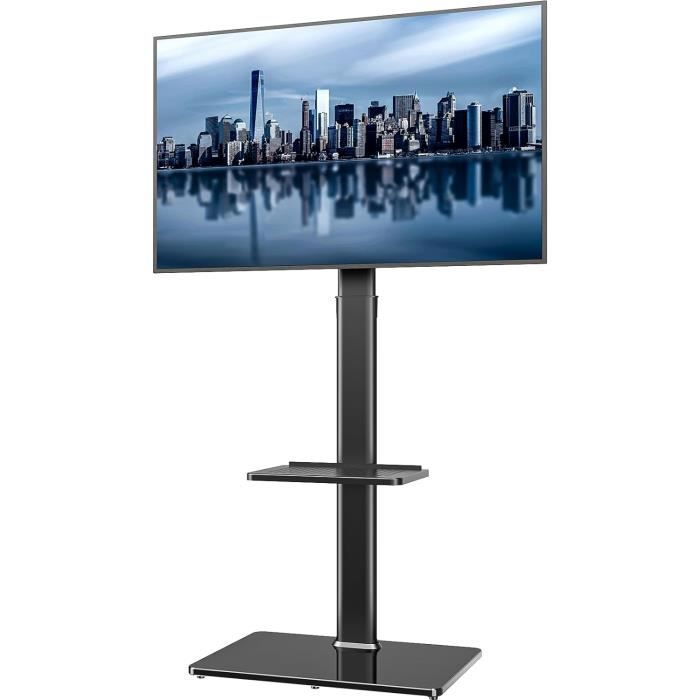 Support TV Hemudu 19-42" - Pivotant + Inclinable - 2 Étages Verre Trempé - Charge 45kg