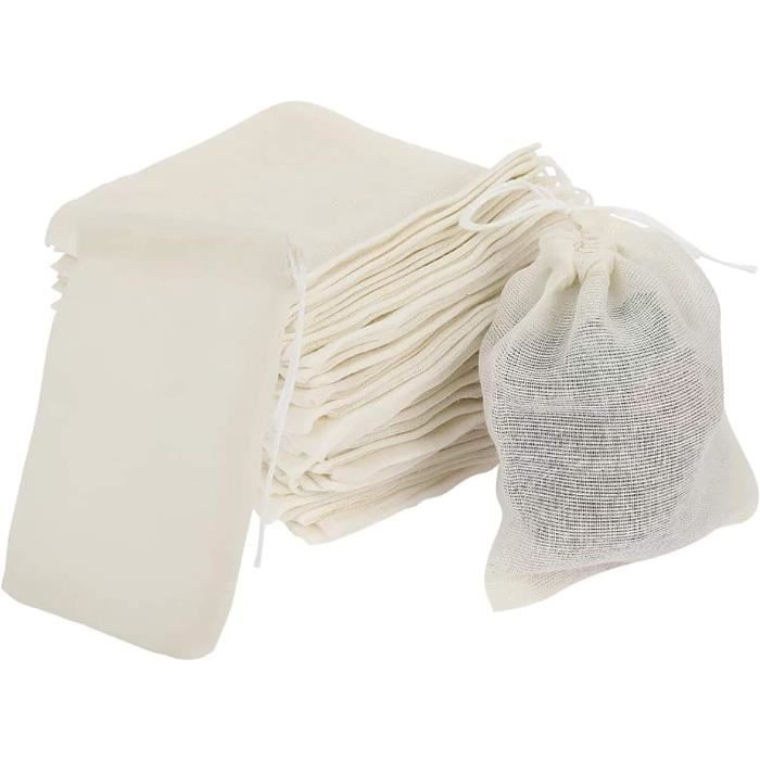 50 Sachets Thé Coton Réutilisables 8x10 Cm - Avec Cordon De Serrage - Pour Thé, Herbes, épices, DIY