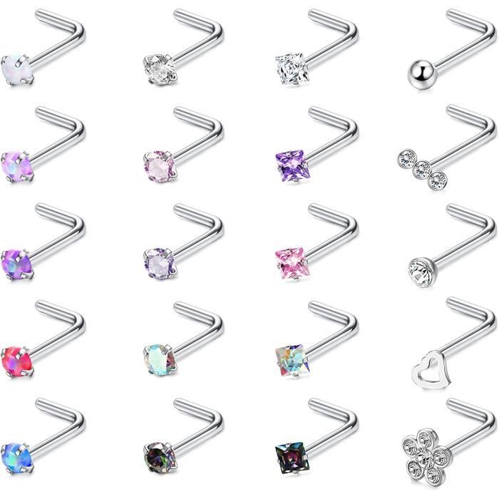 20 Piercings De Nez 20G - Acier Chirurgical 316L Avec Opale Et Zircone - Pour Hommes Et Femmes