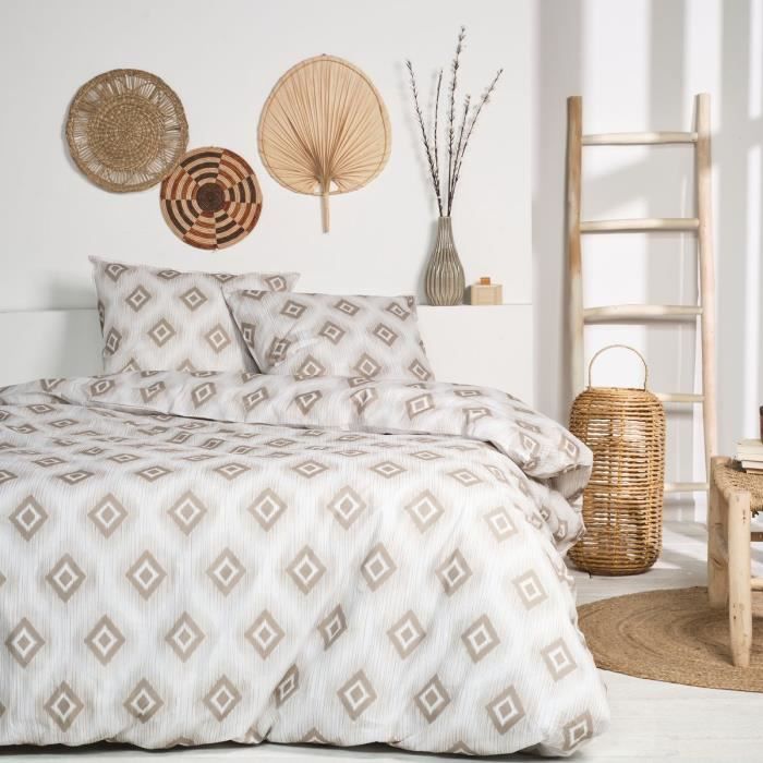 PARURE DE LIT TODAY - HOUSSE DE COUETTE 220X240 + 2 TAIES D OREILLER 63X63 - 100% COTON 57 fils - SU