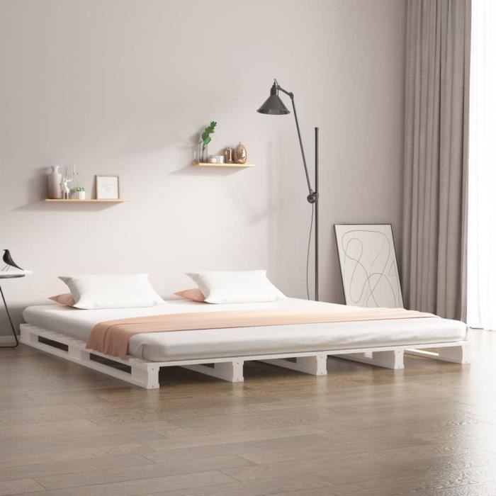 TRU Cadre de Lit pour 120 x 190 cm, Lit Simple en Bois de pin massif avec  Sommier sans Tête de lit, 190 x 120 x 11 cm Blanc TR78 - Cdiscount Maison