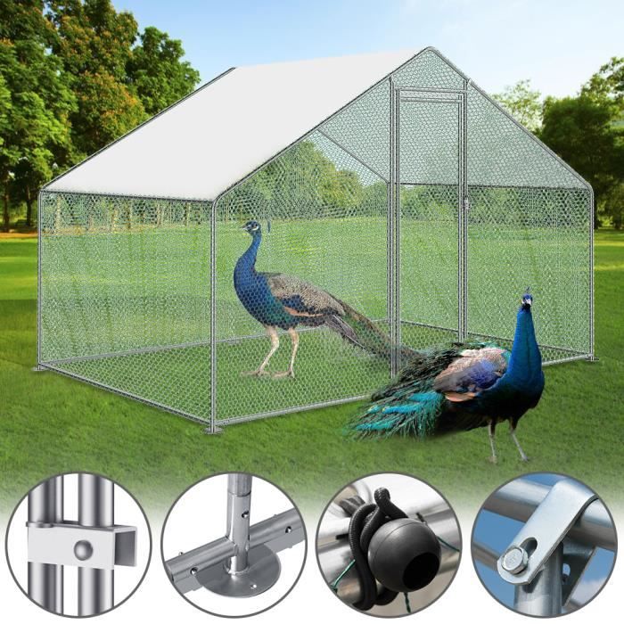 Comparer les prix de UISEBRT Poulailler cage enclos pour petits animaux 3x2x2m Enclos avec toit en polyéthylène pour volailles lapins petits animaux