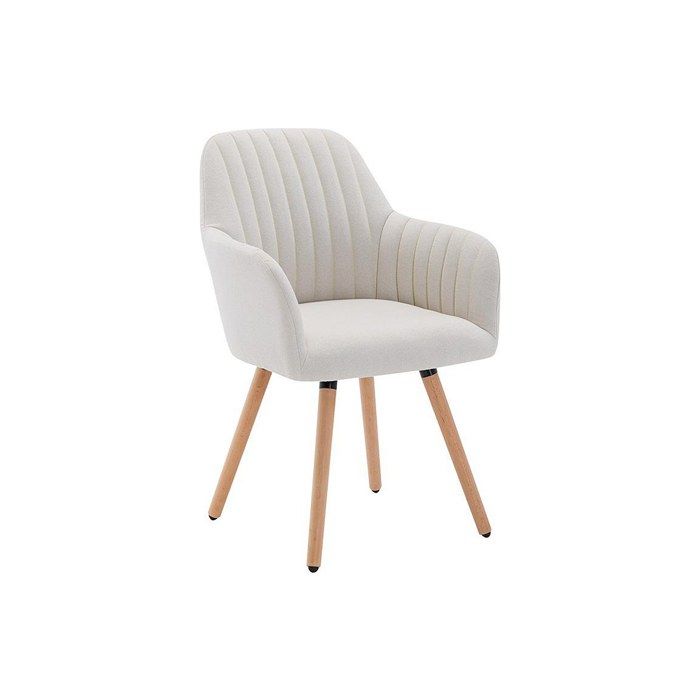 Chaise avec accoudoirs - Tissu et pieds bois de hêtre - Crème - ELEANA