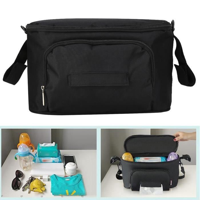 Aboiled Sac Organisateur Poussette - Porte-bébé Gobelet Rangement Bouteille Et Accessoires, Noir Universel