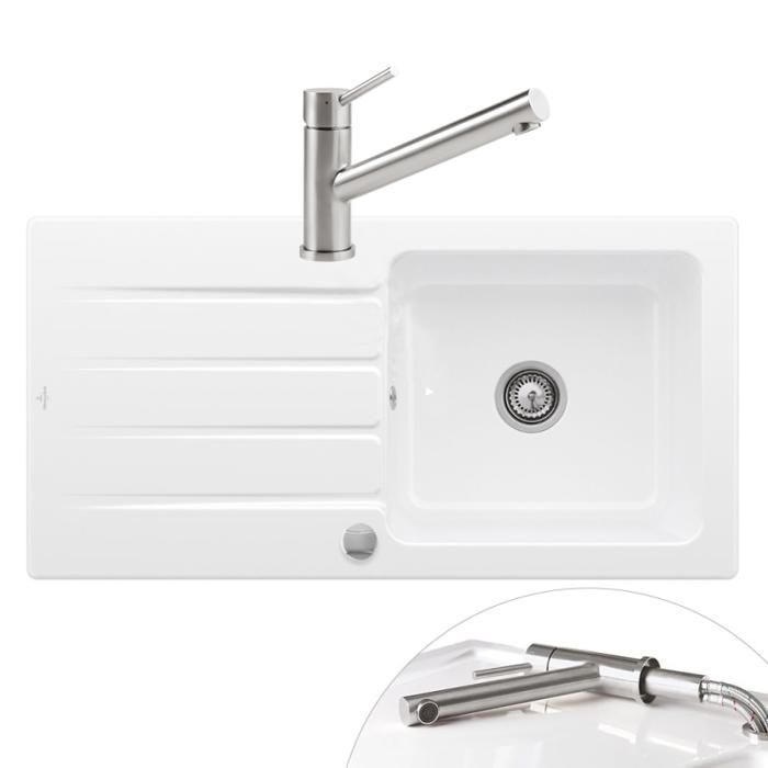 Evier 1 bac VILLEROY ET BOCH Architectura 60 vidage auto + Robinet de cuisine Como Window Acier Massif