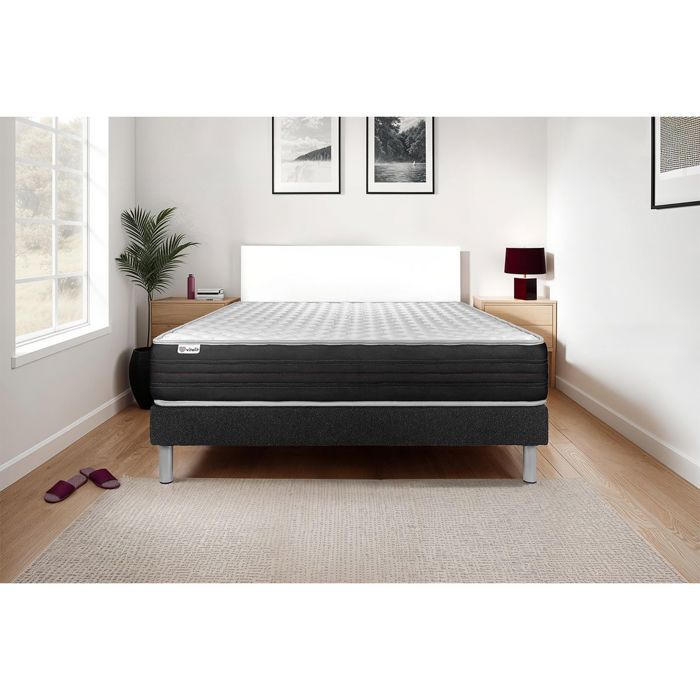 Ensemble Matelas Sommier 140x190 cm - Sommier Noir (en kit) - Vitalmemo One Noir