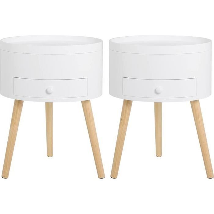 woltu lot de 2 table de chevet blanche avec tiroir et compartiment, table de nuit ronde en bois, scandinave, 38x38x50cm