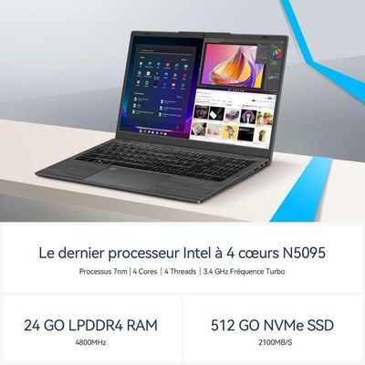 Ordinateur Portable Gaming 16 Pouces - Processeur Celeron N5095, 12Go RAM, 512Go SSD, Écran 2K 1920x1200