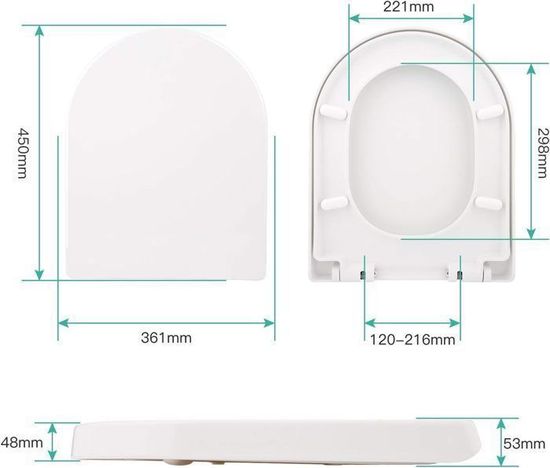 Siège de Toilette en Forme de D Abattant WC,Blanc Anti-Bactérienne Lunette  de Toilette avec Fermeture en Douceur Dégagement Ra[~45]