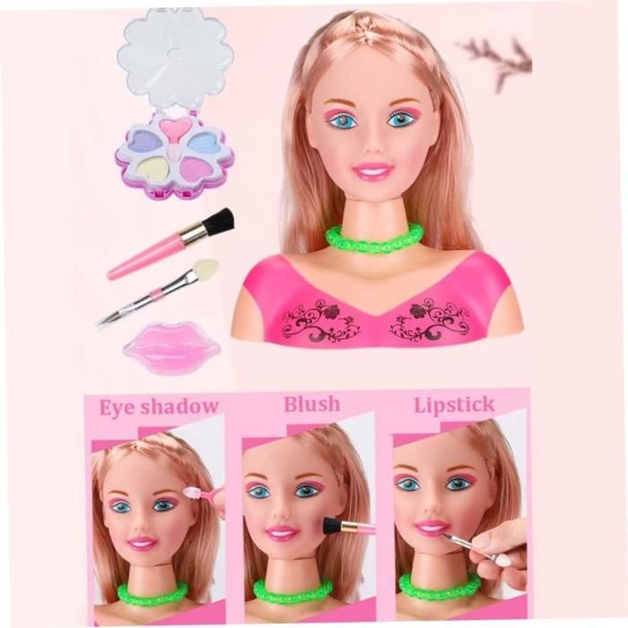 Coffret Tête à Coiffer Et Maquiller Enfant – Avec Accessoires, Perruque Dorée, Dès 3 Ans
