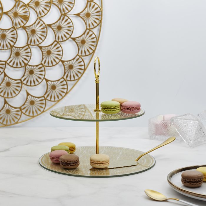 HOME DECO FACTORY Plateau à Gâteaux 3 Étages En Verre – 25/20/15 Cm – Présentoir Élégant Desserts & Amuse-Bouches