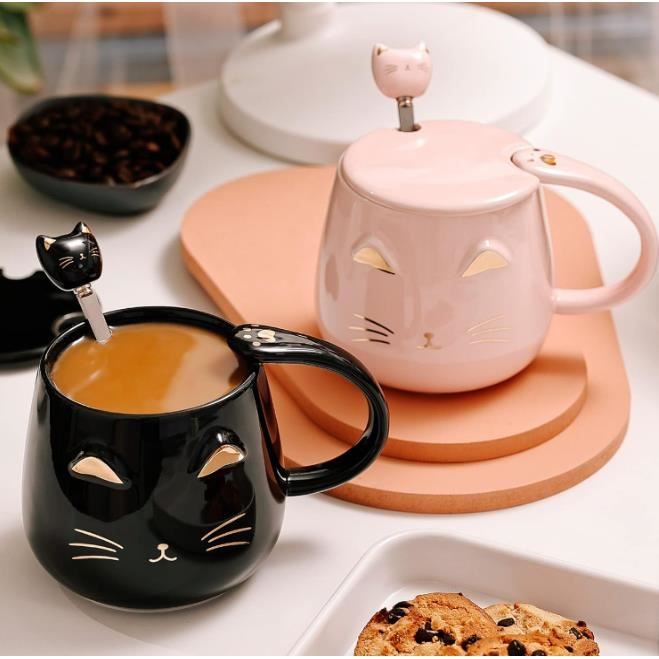 Ensemble De Tasses à Café En Céramique Avec Motif Chat Mignon, Tasse à Café Avec Poignée En Forme D'animal Et Plateau Créatif Pour Le Café, Le Thé, Le Lait, Le Petit-déjeuner