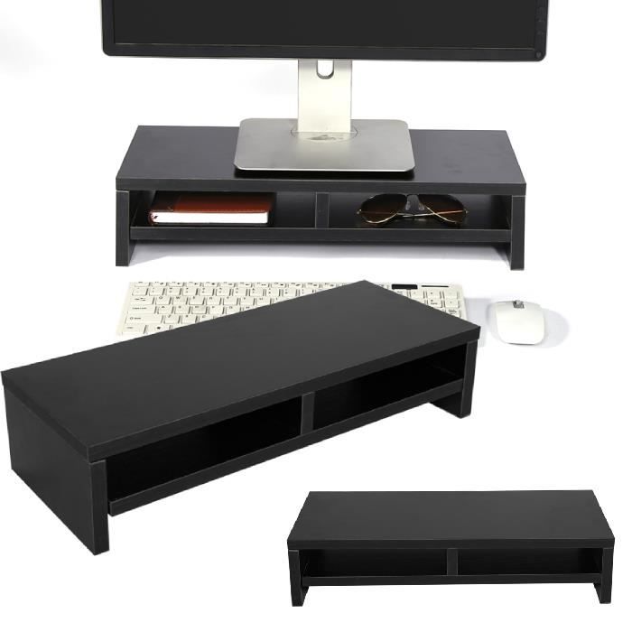 Relaxdays Support d'écran en bambou, 5 tiroirs, réhausseur d'écran d'ordinateur/laptop,  HxLxP : 14 x 54 x 23 cm, naturel