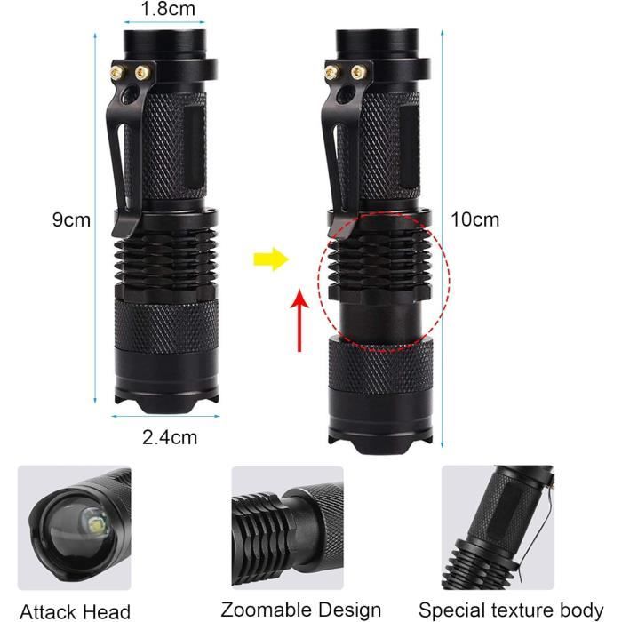 Lampe Torche UV 395nm - Lumière Noire LED - Alimentée Par 3 Piles AAA - Détection Fluo Et Taches - Neuf