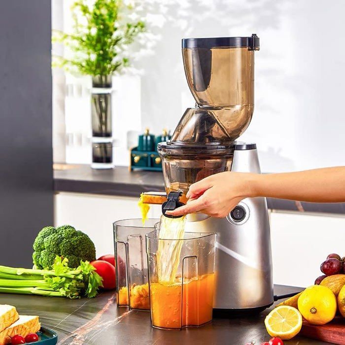 Extracteur de Jus de Fruits et Légumes, Ouverture de 13.5cm capacité de 2L Machine a Jus de Fruit, Slow Jucier Facile à installer, Gris Marque : MAISON HUIS - Électroménager