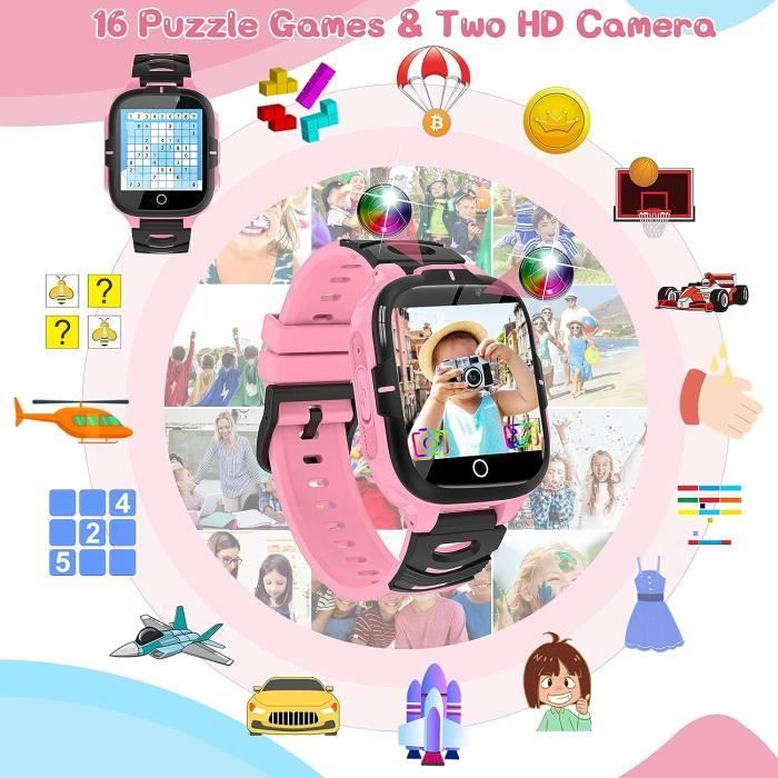 Montre Intelligente Enfants 4-12 Ans - Appel Bidirectionnel, SOS, 16 Jeux, Caméra HD, MP3