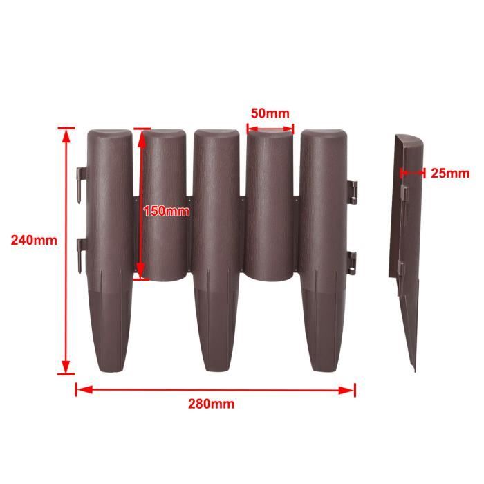 XMTECH Lot De 70 Palissades De Jardin Aspect Bois - 19,6 Mètres - Marron - 28x24 Cm Par élément - Bordure Pour Pelouse Et Massif