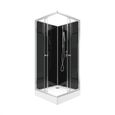 Cabine de douche carrée 195x80x80 - Porte coulissante en verre trempé 5mm + receveur blanc-2