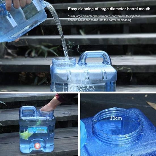 Jerricane Eau Alimentaire 15 Litres Avec Robinet - Bidon Bleu En PC, Portable, étanche - Pour Camping, Maison, Jardin