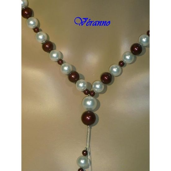 Collier Trilogie blanc et bordeaux Bijoux mariage. 
