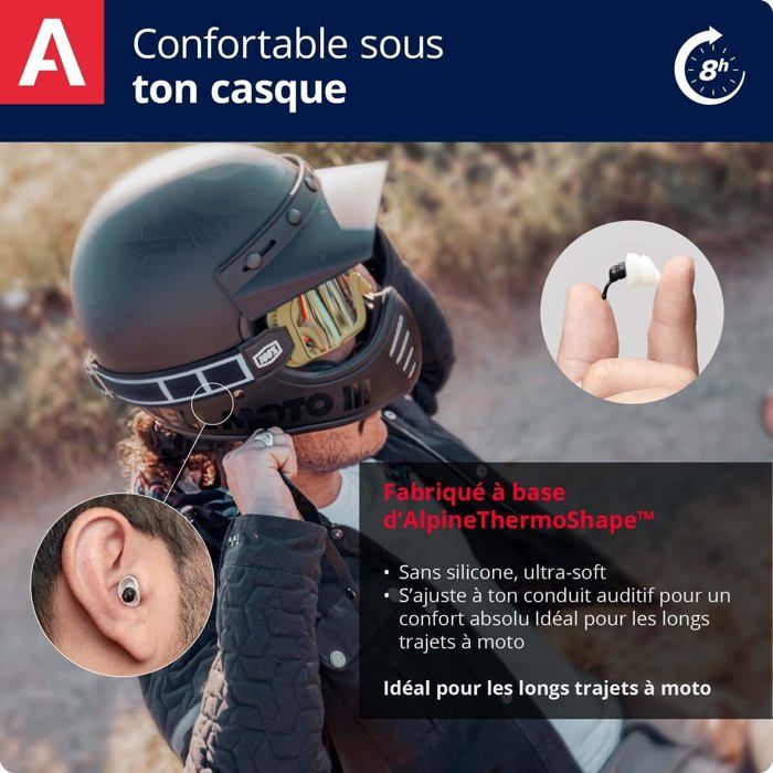 Alpine Motosafe Race - Bouchons d'oreilles pour moto - Protection auditive Race - SNR