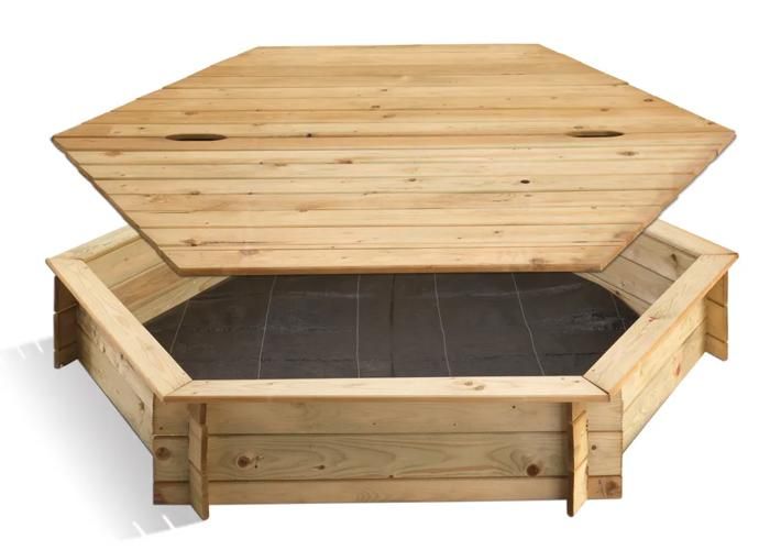 Wiltec Bac à Sable En Bois 98x98x18 Cm – Avec Couvercle Rabattable Et 2 Bancs Dossiers – Jeu Extérieur Pour Enfants