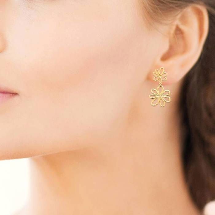 Boucles D'oreilles Pendantes Plaqué Or 18 Carats - Forme Irrégulière Ajourée - Marque Tata Gisèle - Neuf Avec étiquettes