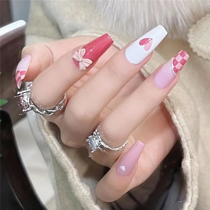 24 Faux Ongles Complets Forme Cercueil Mat - Taille Courte, Pose Facile
