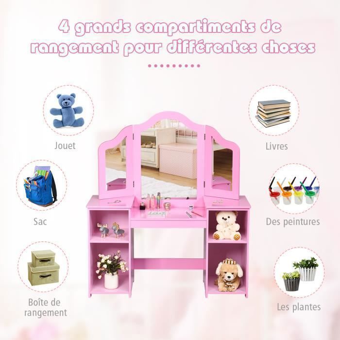 Coiffeuse Enfant Avec Tabouret Miroir Meuble En Bois Fille Rose Fantasy Fields Teamson Td 13245a Rose Ayr81 1 Frb3