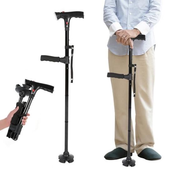 Blanc Aide /à la Marche B/âton de Marche Hommes et Femmes Avec Lumi/ère LED B/âton de Marche Pliable B/âton de Marche T/élescopique
