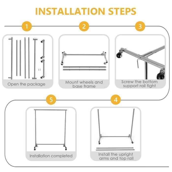Portant à Vêtements – 4 Voies Chromé, Robuste, Bras Réglables
