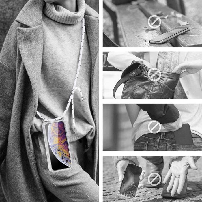 Ｈａｖａｙａ Coque iPhone XS Max avec Cordon Porte Carte Portefeuille Femme Étui  iPhone XS Max avec zippé Cordon Telephone Portable Réglable Collier Housse