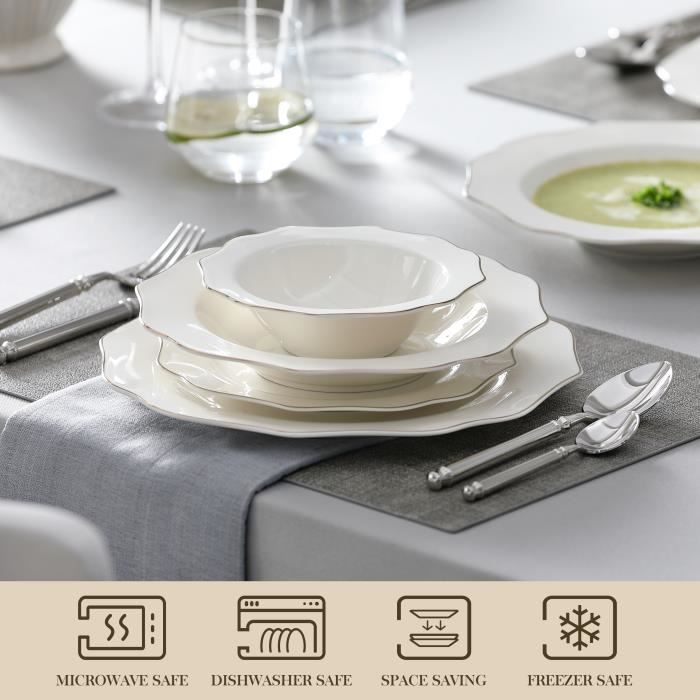 MALACASA Vaisselle Série Lotus-GT, 32 Pièces Service Complet de Table en  Porcelaine avec bord doré pour 8 Personnes - Blanc - Cdiscount Maison