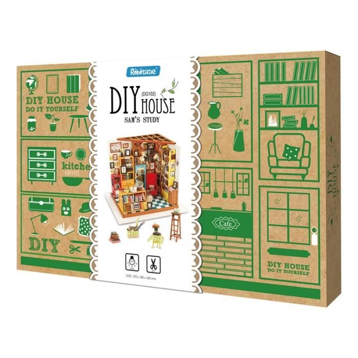 ROBOTIME DIY Bibliothèque en Bois Dollhouse Kits- Kit de