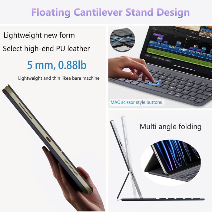 Étui Clavier Magique Avec Souris Fine Pour IPad 11" (10e Et 11e Génération 2022-2025) – Rétroéclairage, Longue Autonomie