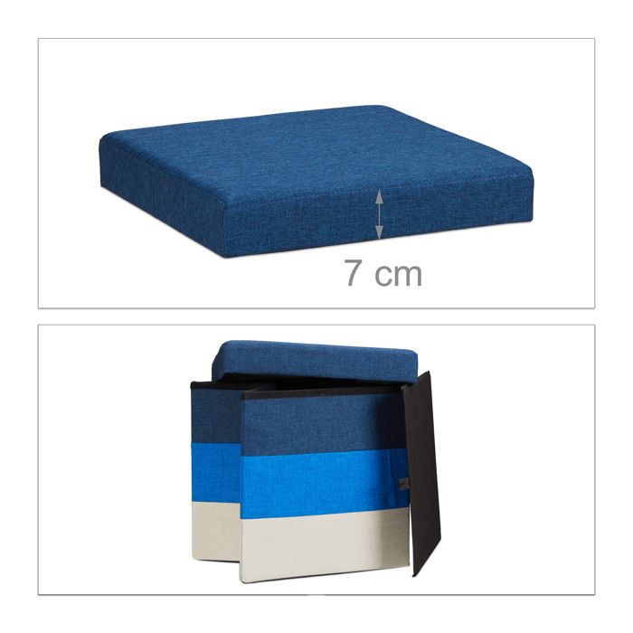 Tabouret cube carré pliant coffre de rangement pliable pouf rayé tricolore HxlxP: 38 x 38 x 38 cm, coloré, Relaxdays | Leroy Merlin