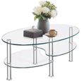 COSTWAY Table Basse en Verre Trempé Table de Café avec 3 Etagères pour Salon, Chambre 89 x51x45,5cm Transparente-0