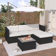 Salon de jardin lounge Canapé d'angle extérieur 4 places avec table basse en résine tressée, noir-0