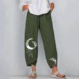 PANTACOURT Pantalon ample décontracté d'été pour femme en coton et lin brodé Vert-0